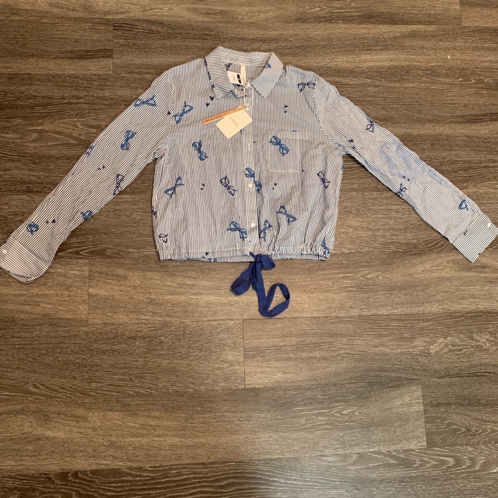 Sybilla blue and white long sleeved cropped shirt